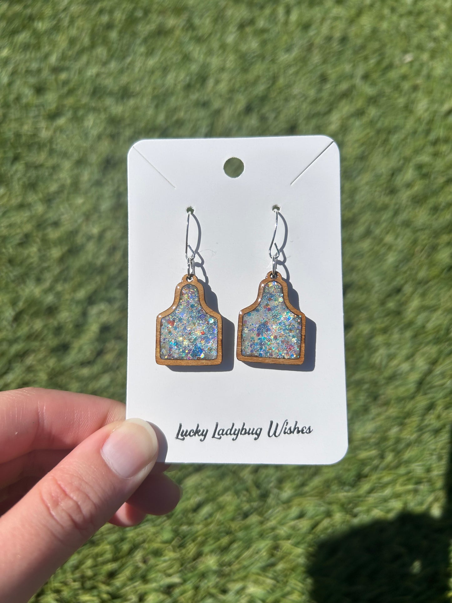 Cow tag wooden earrings