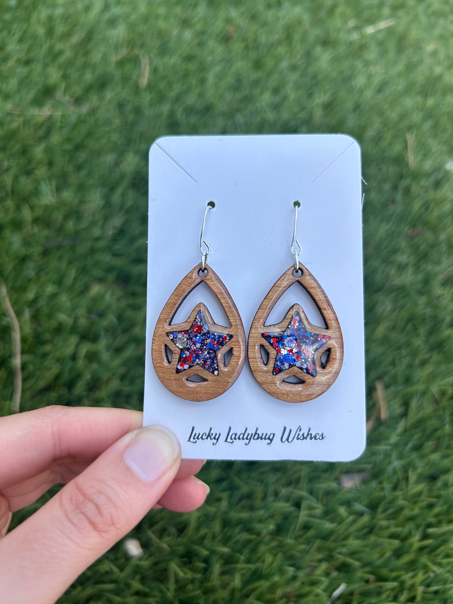 Teardrop Stars wooden earrings