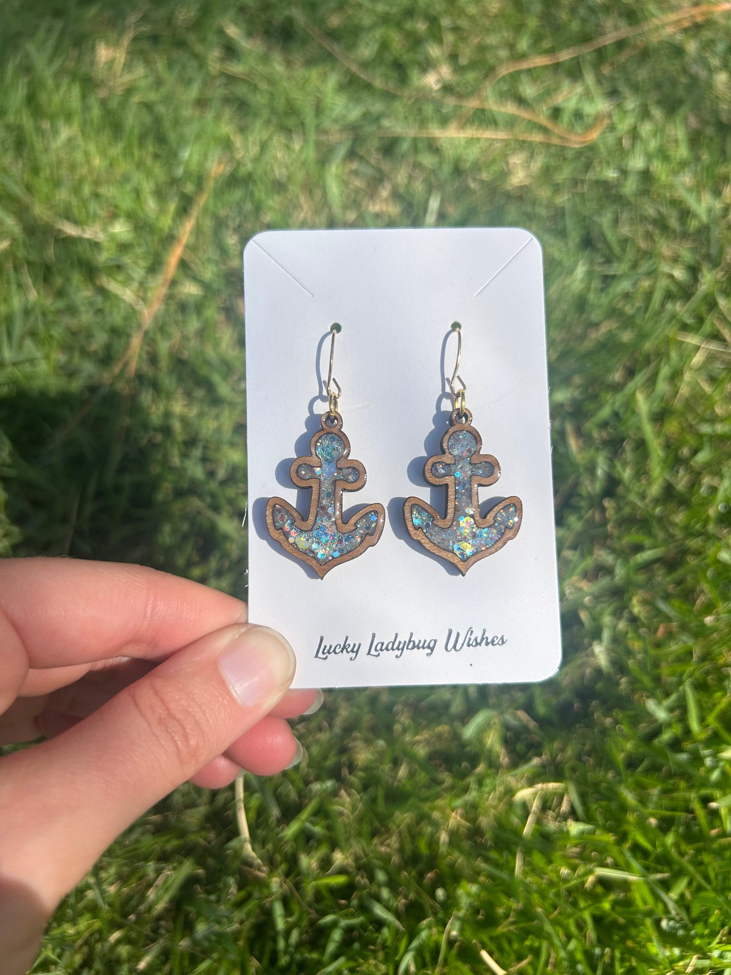 Anchor wooden earrings