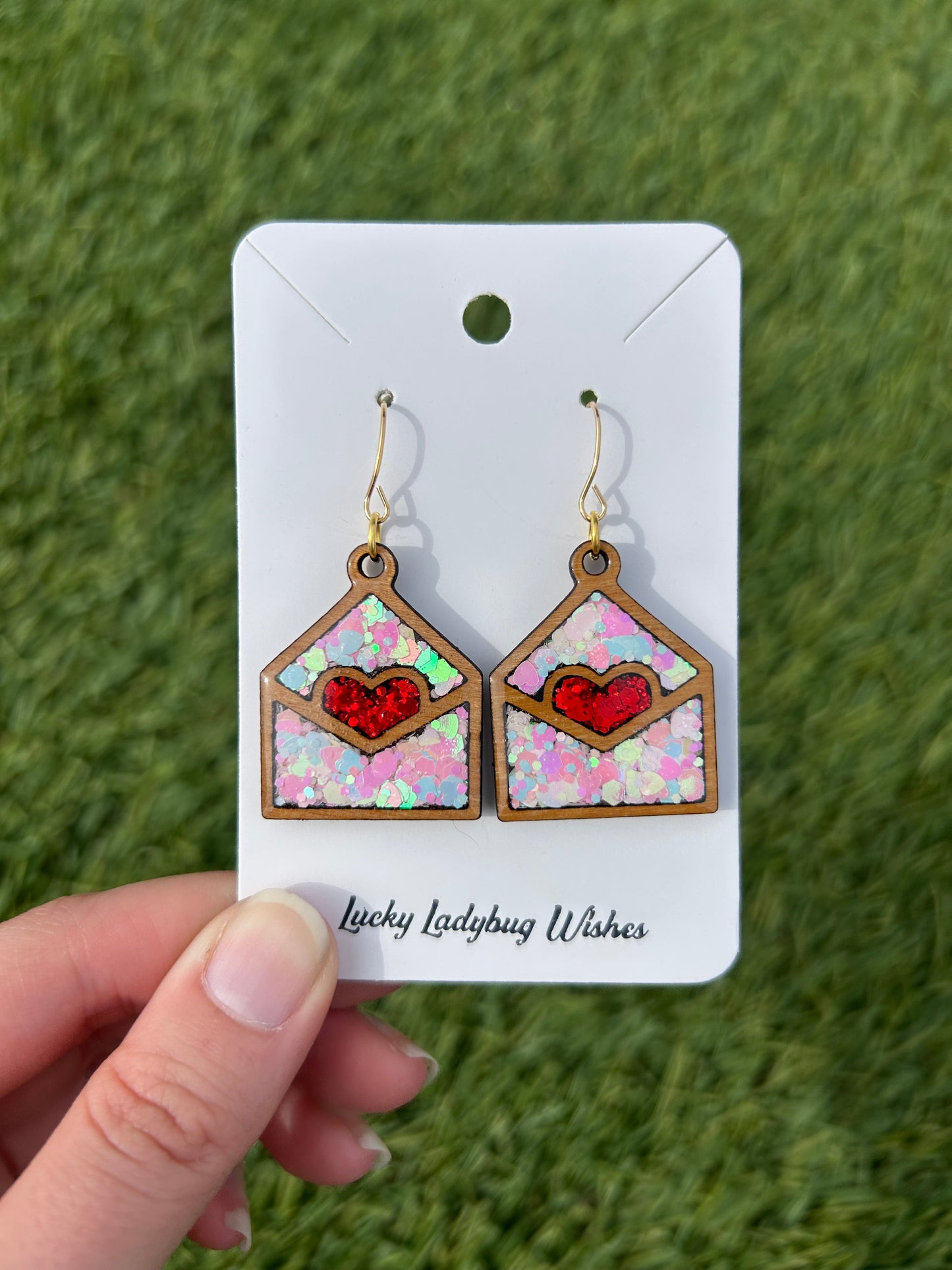 Love letter wooden earrings