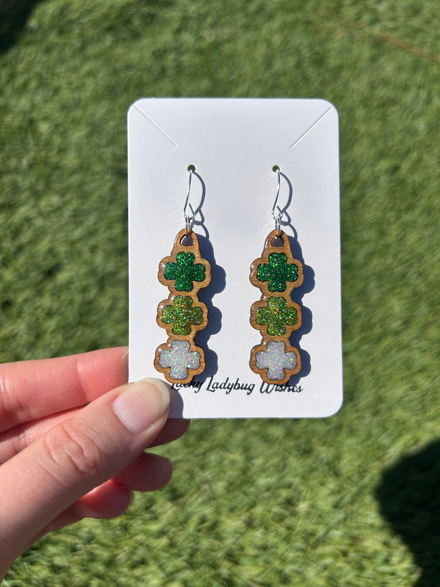 3-stack wooden clover earrings