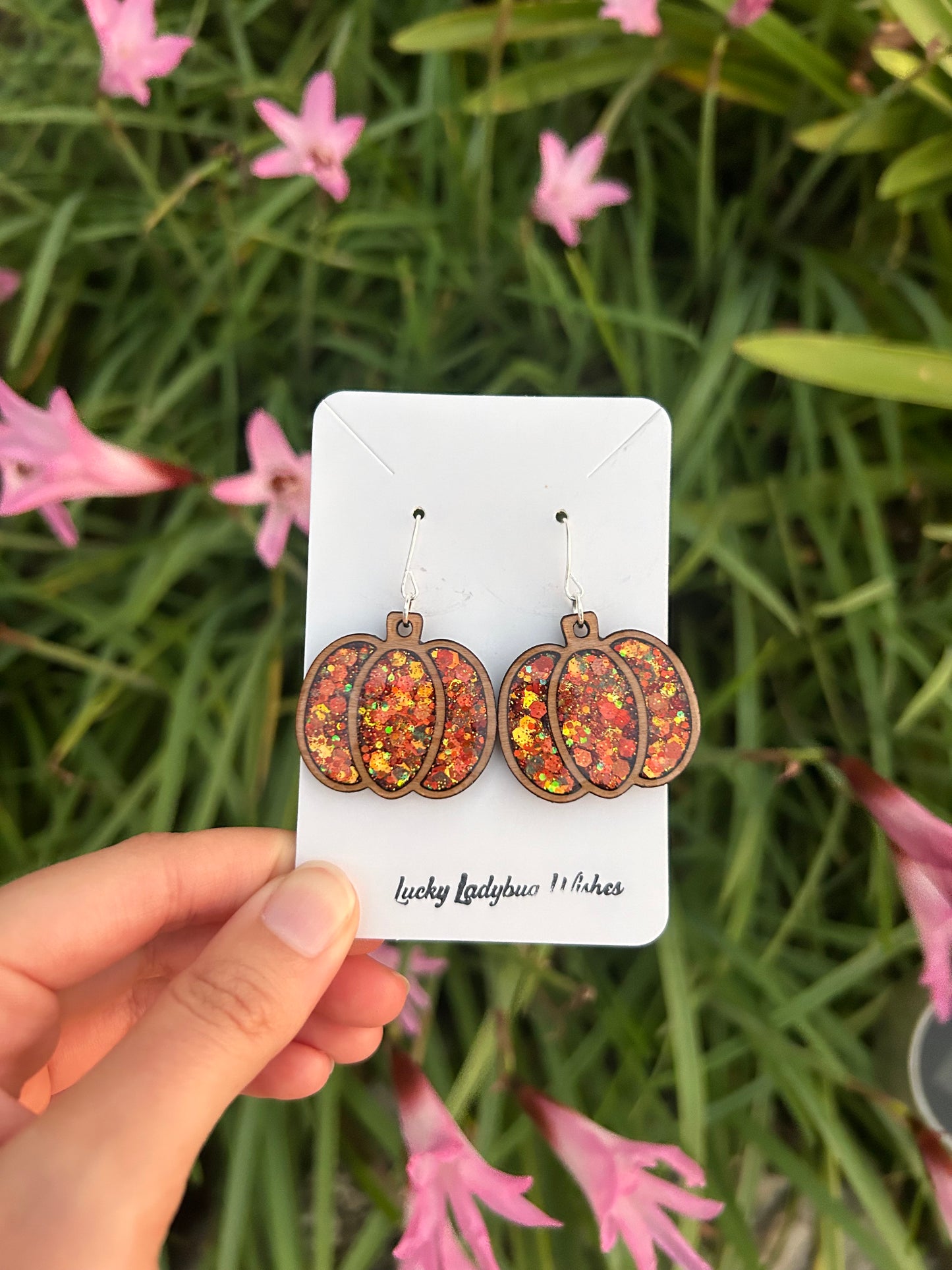 Wooden pumpkin earrings