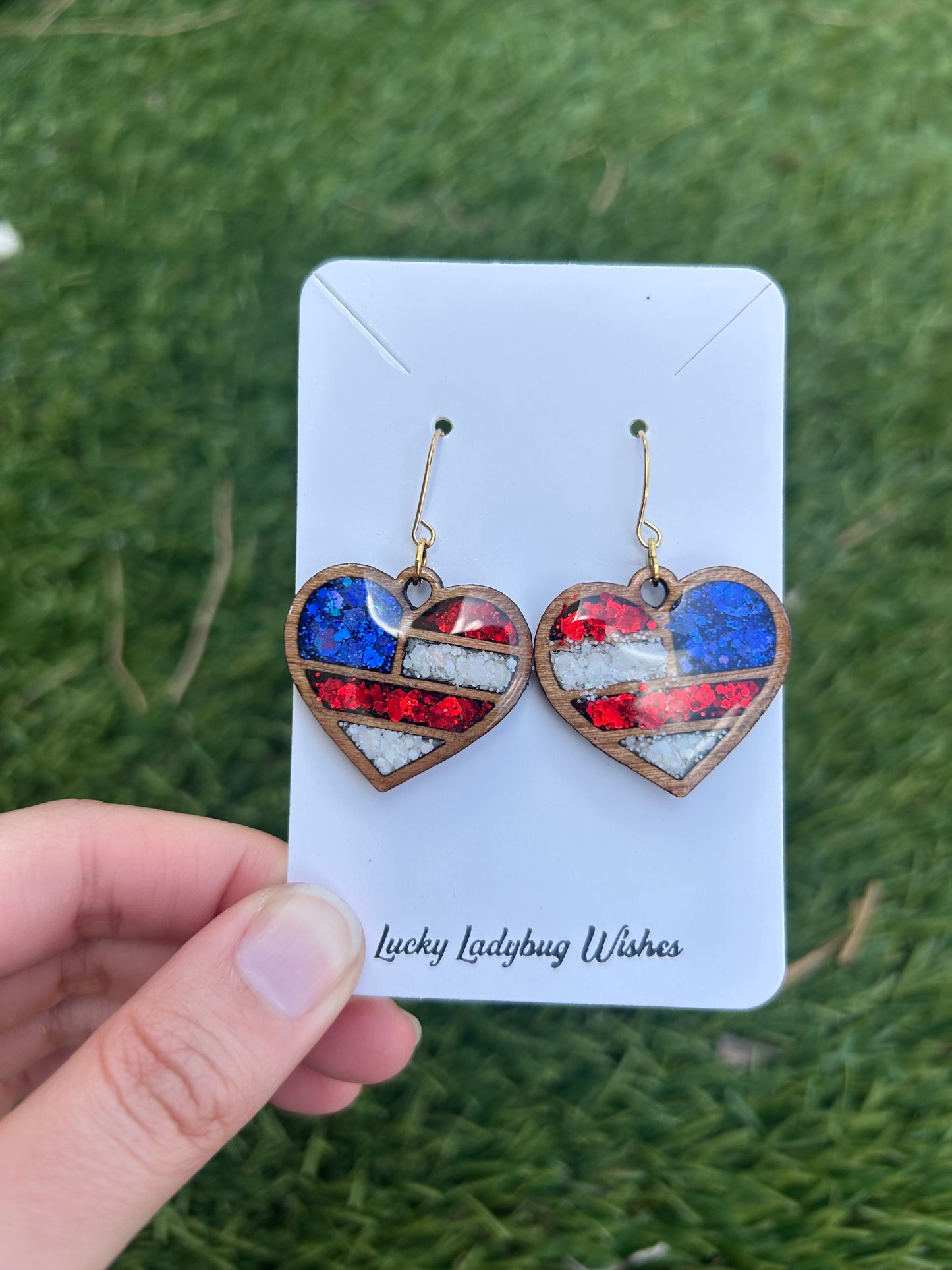 American heart wooden earrings