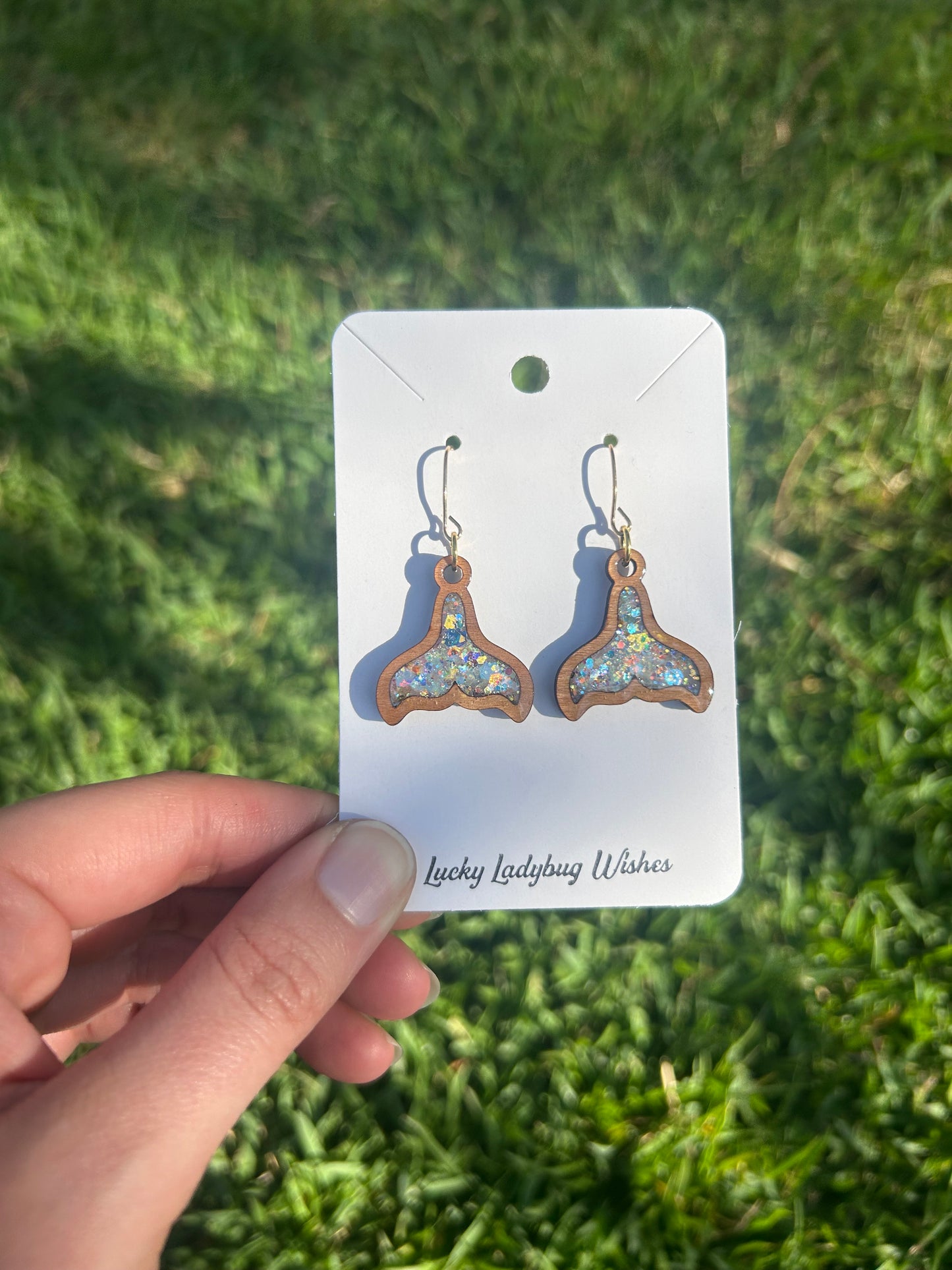 Whale tail wooden earrings