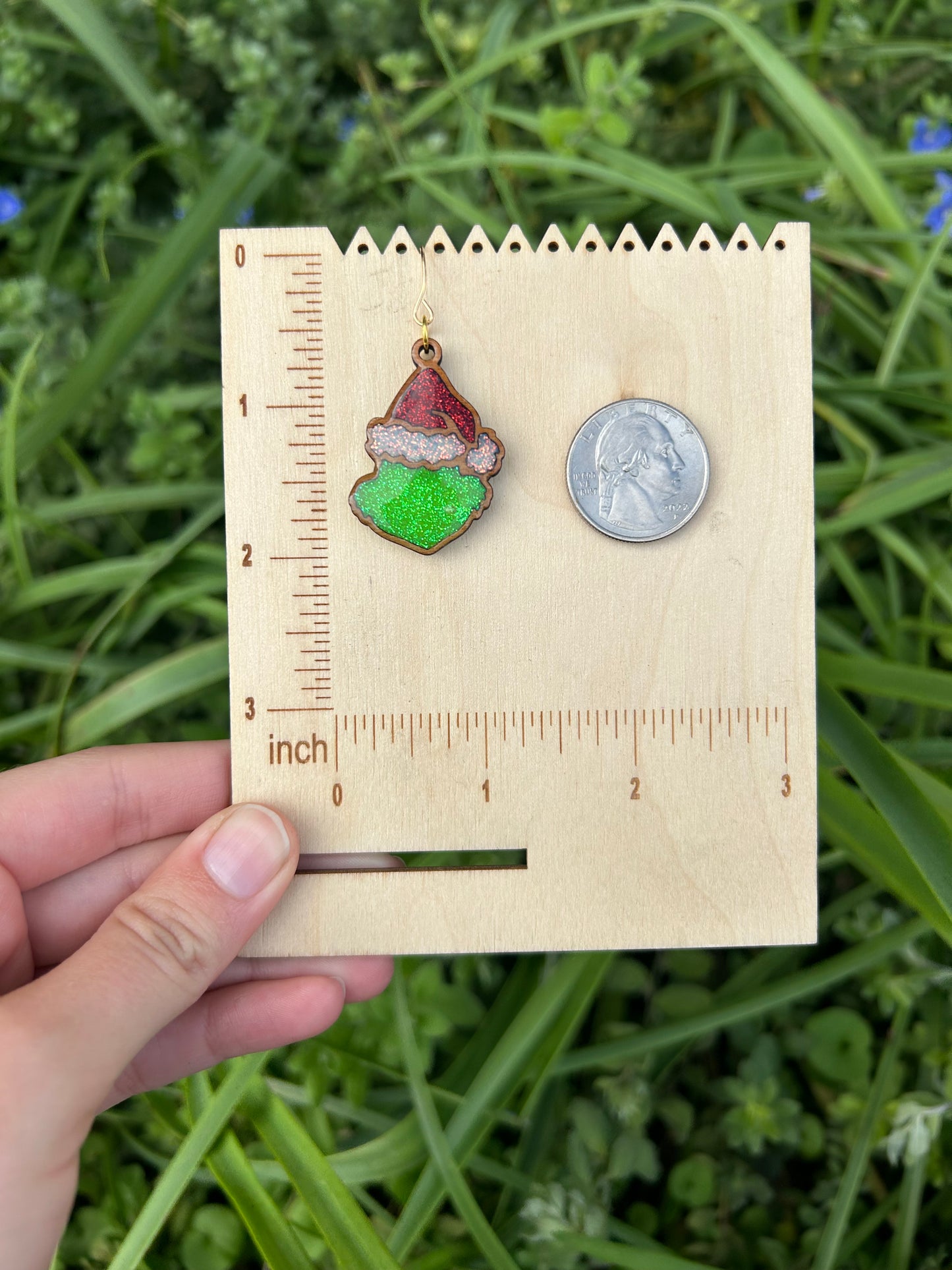 Wooden grinch earrings
