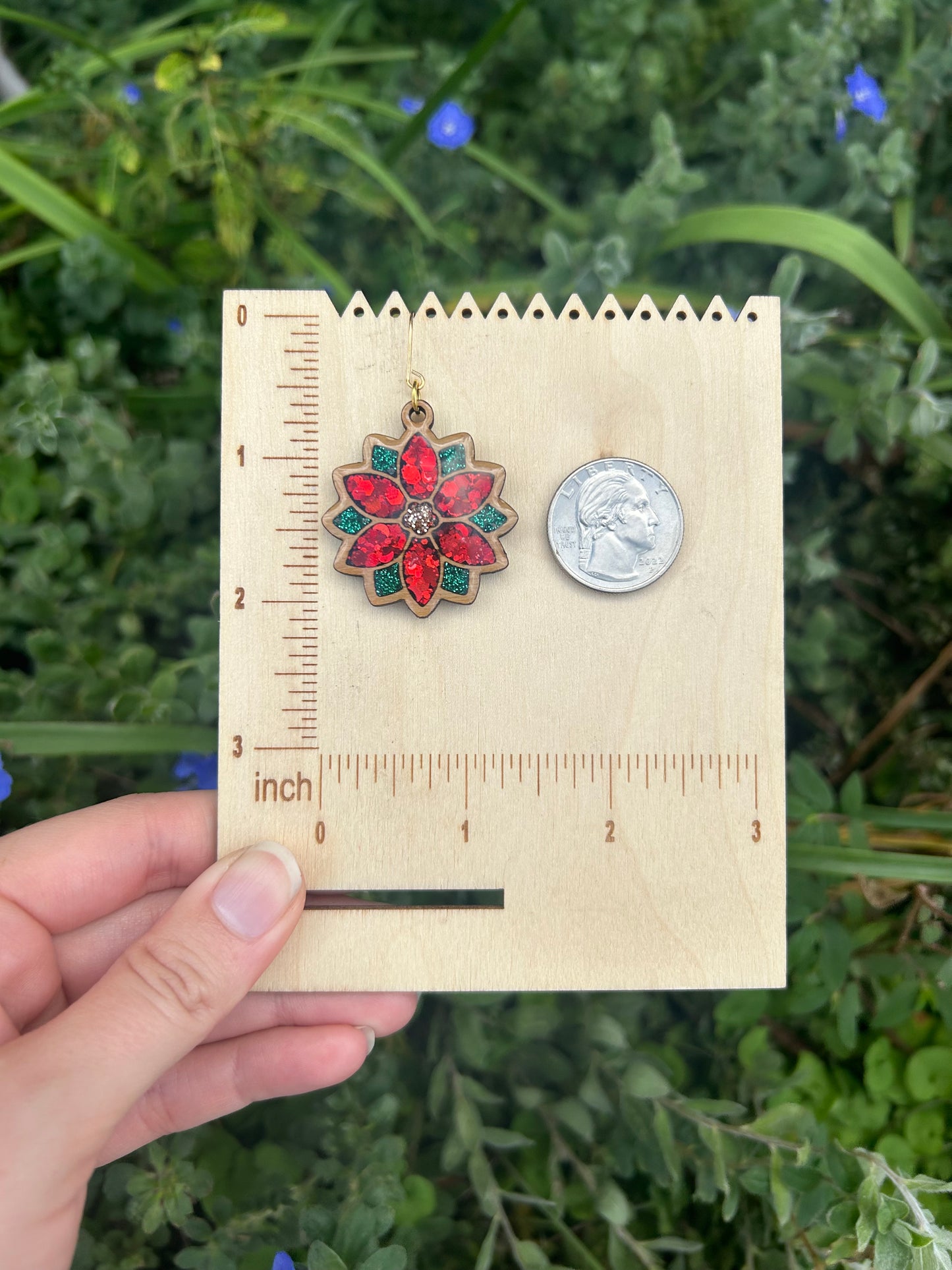 Wooden Poinsettia earrings