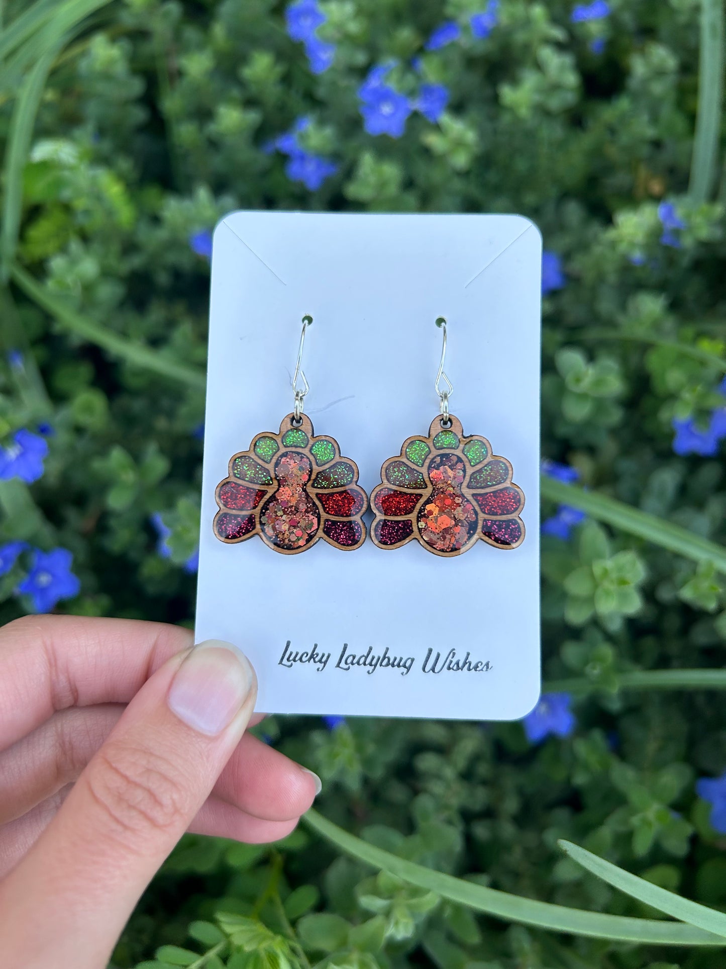 Wooden turkey earrings
