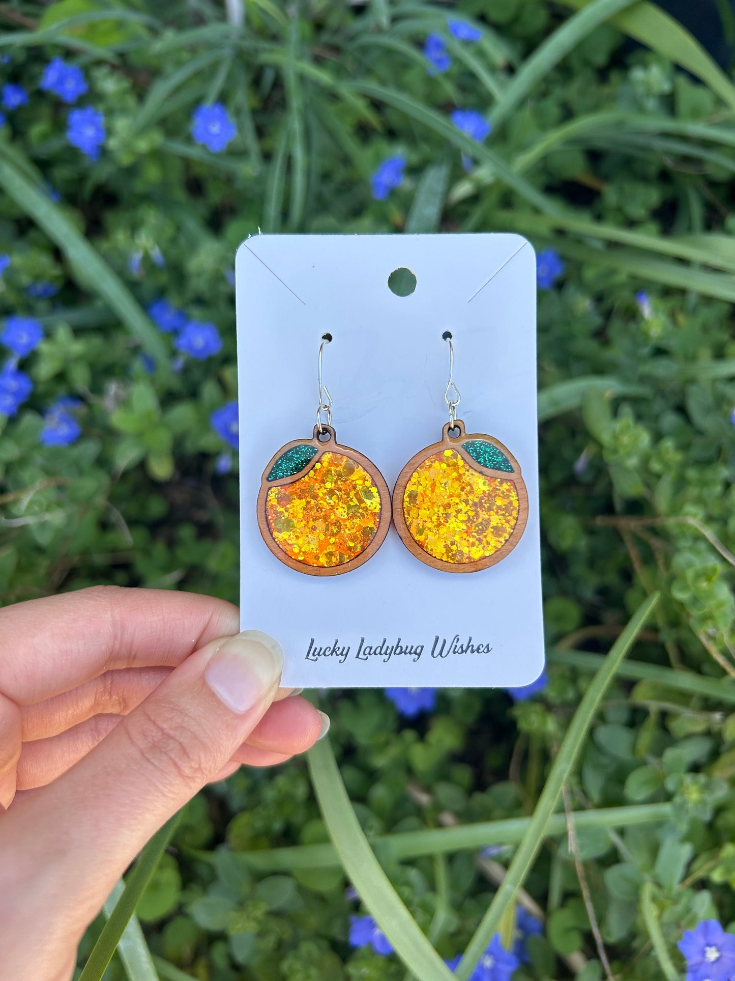 Orange wooden earrings