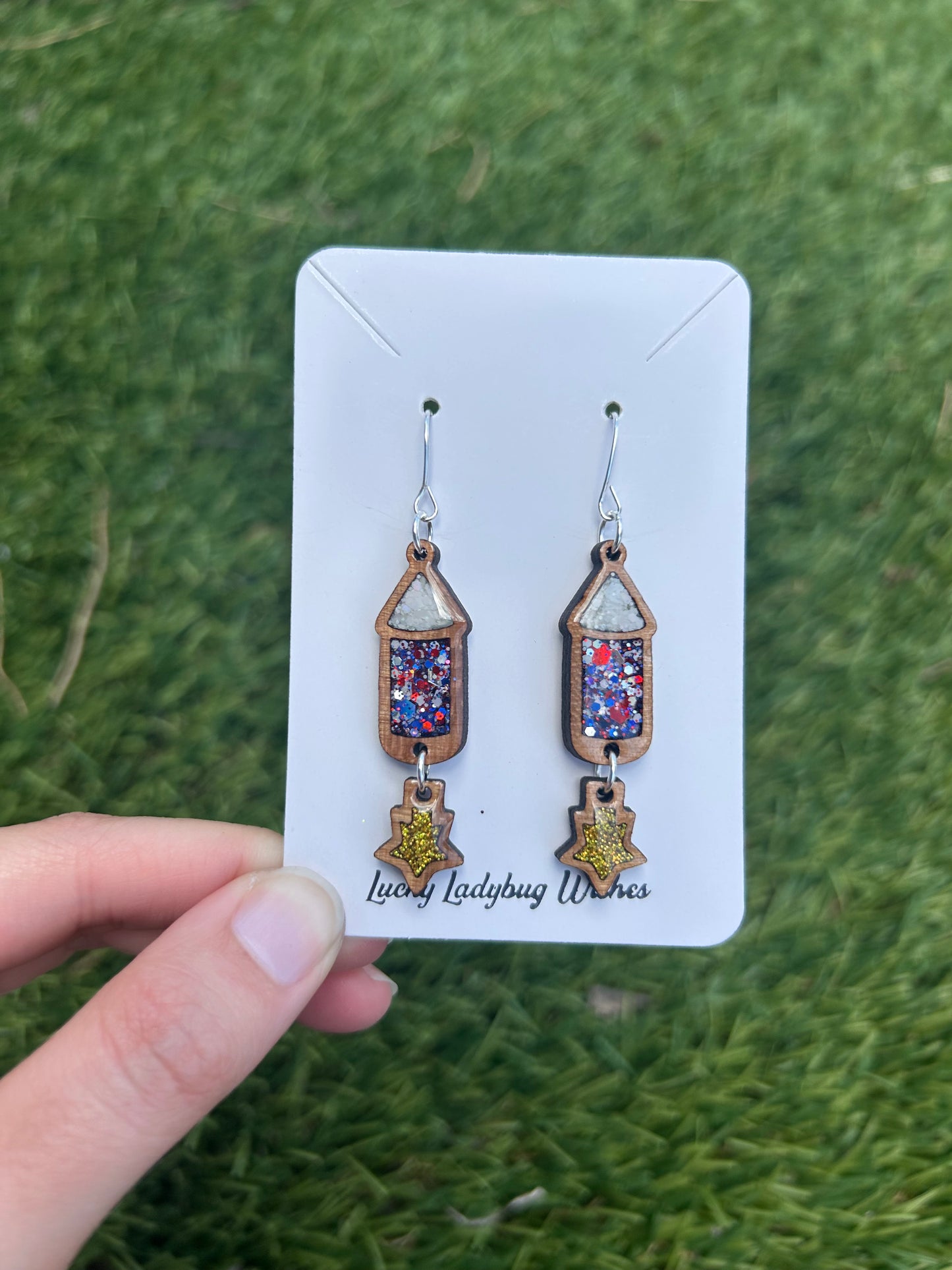 2-Piece Fireworks wooden earrings
