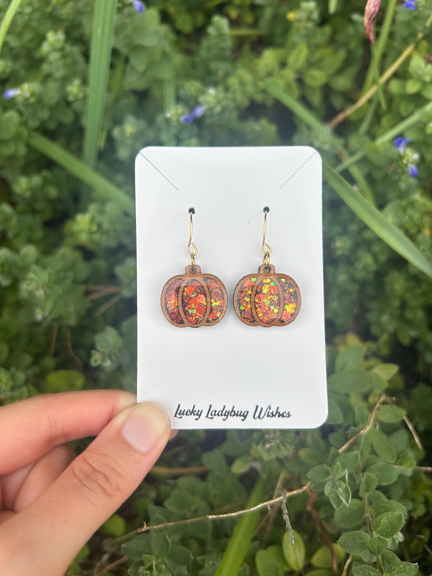 Wooden pumpkin earrings
