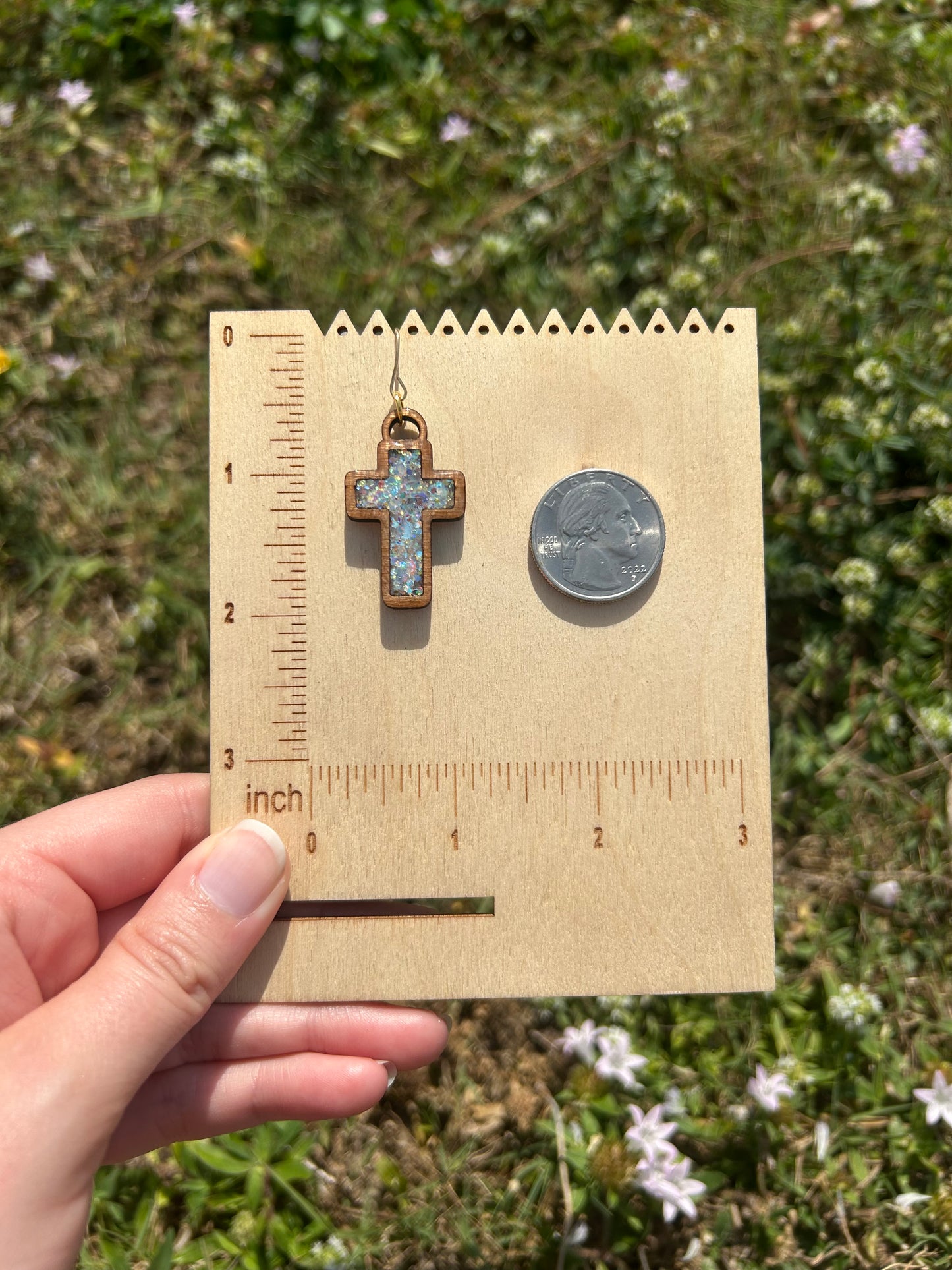 Cross wooden earrings
