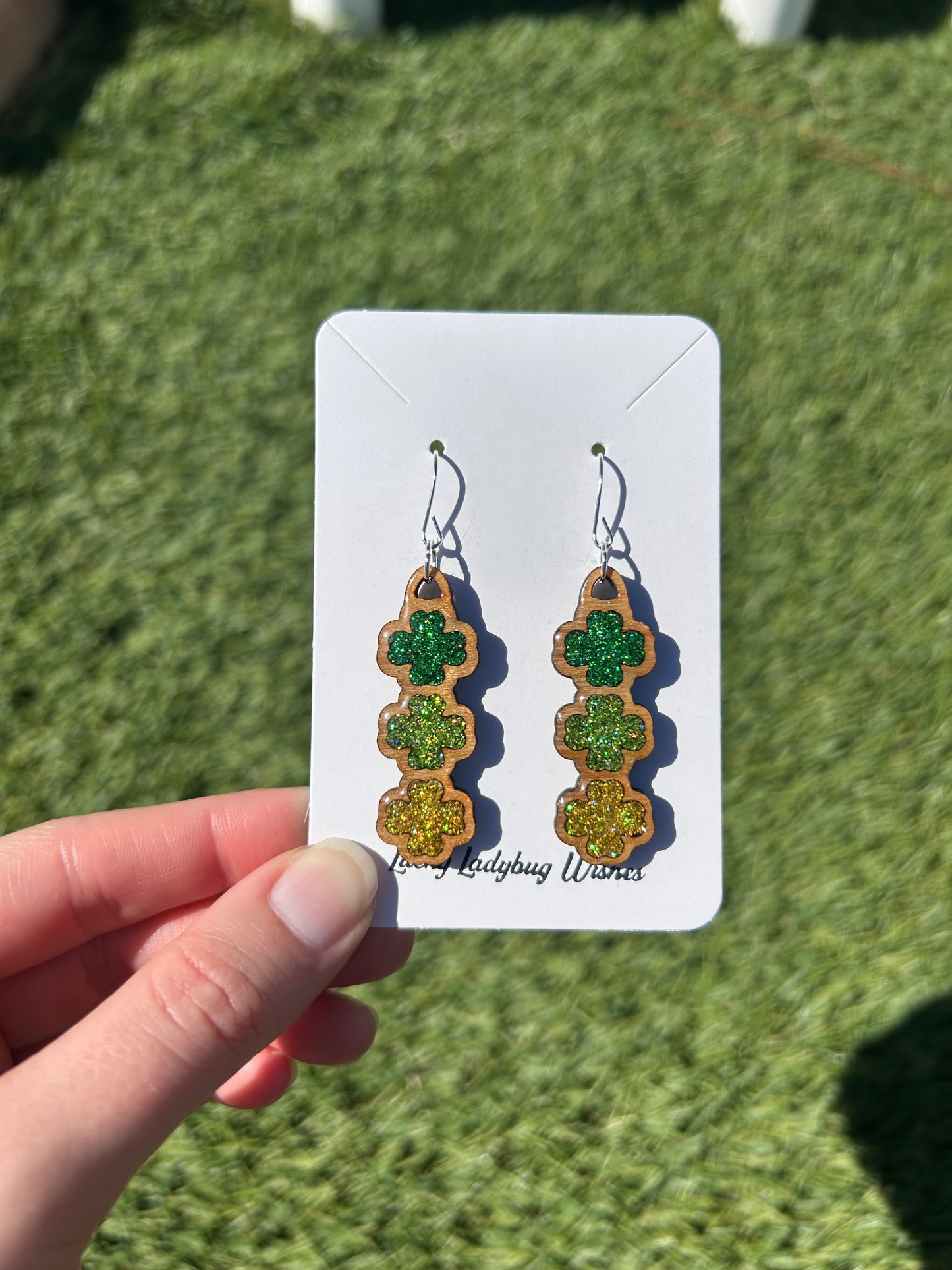 3-stack wooden clover earrings
