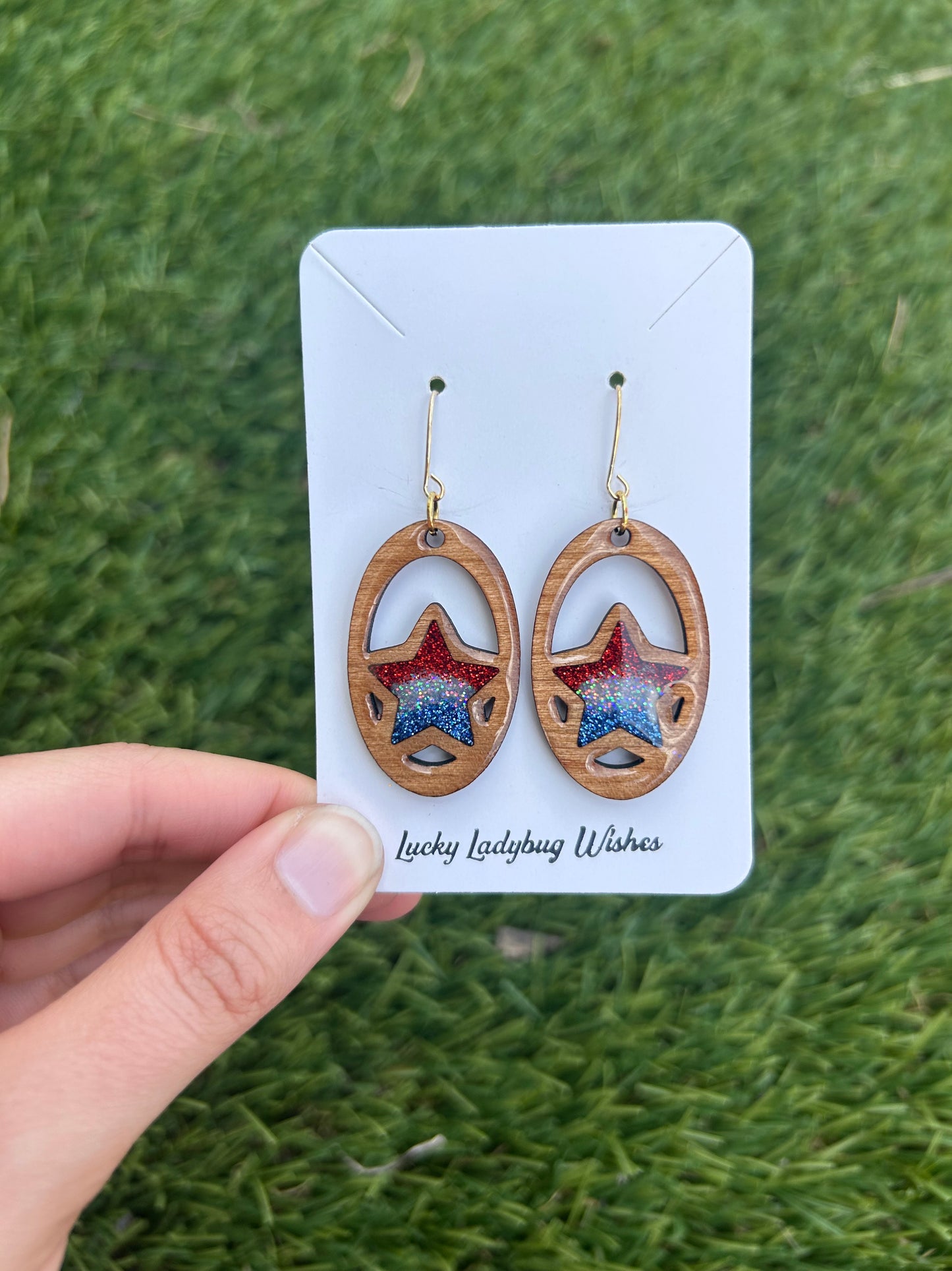 Oval Stars wooden earrings