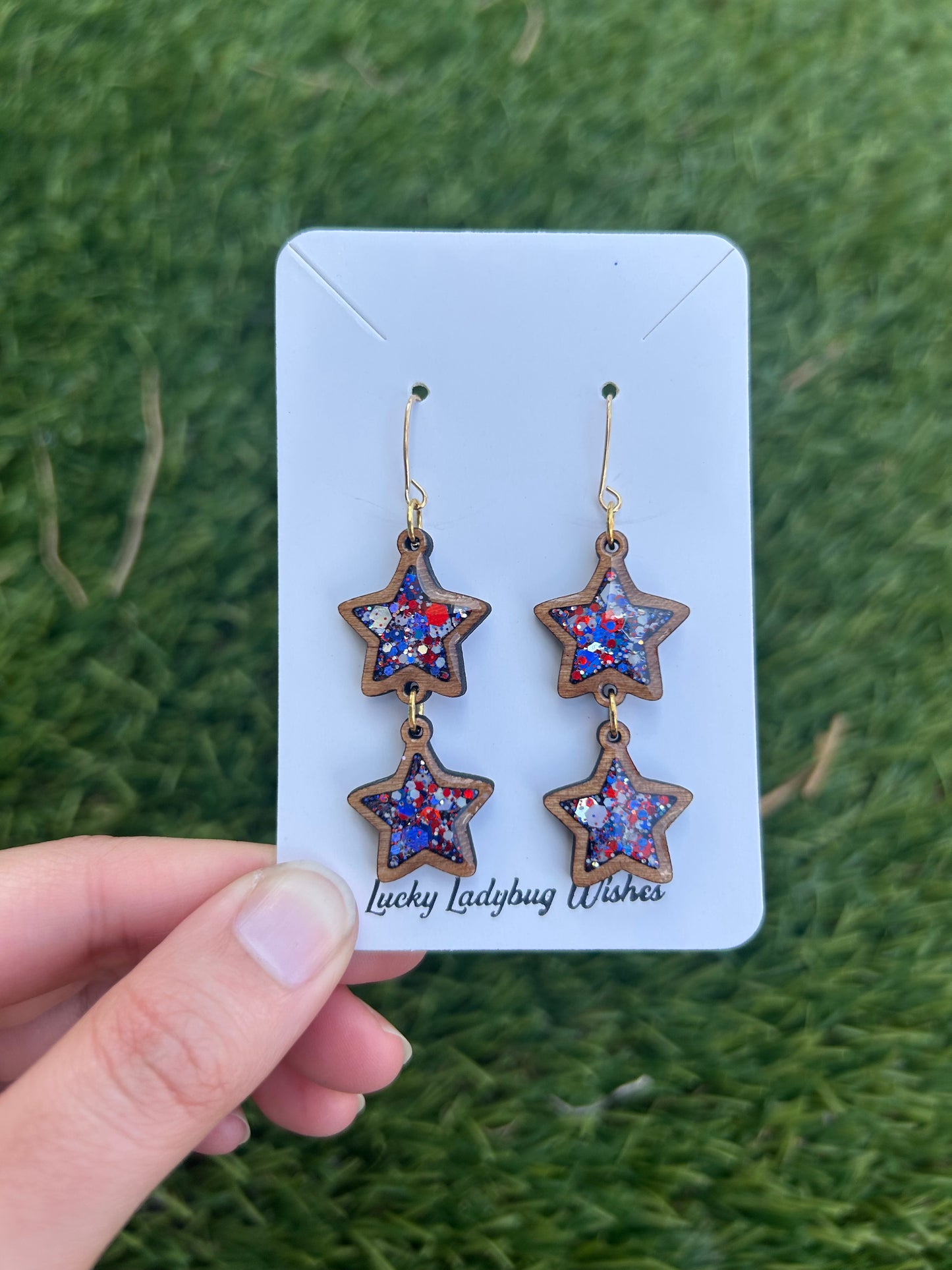2-Tier Stars wooden earrings