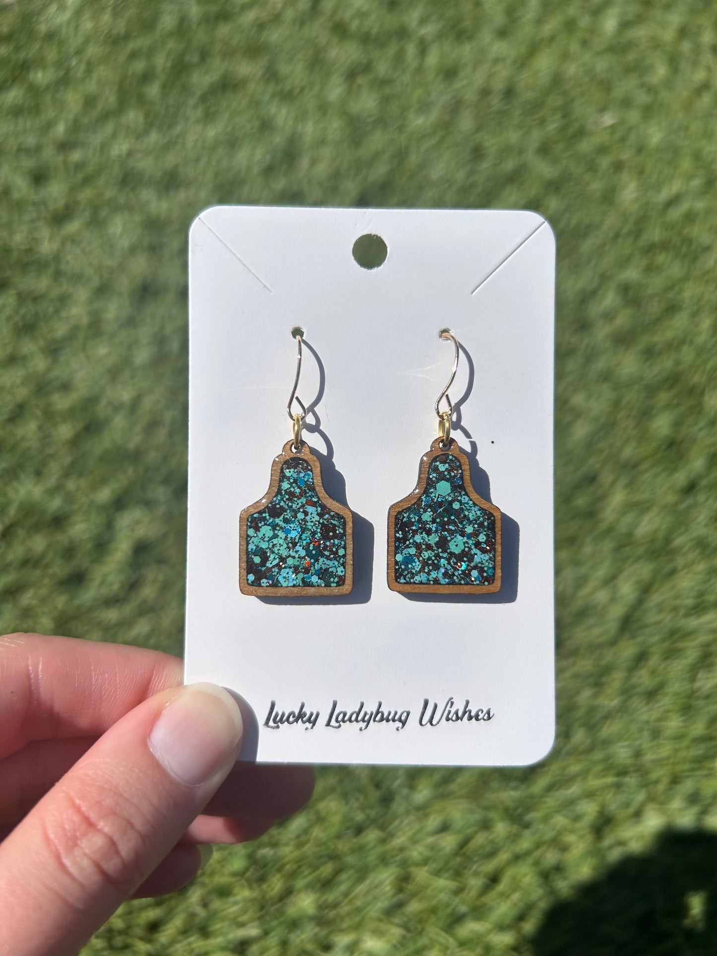 Cow tag wooden earrings