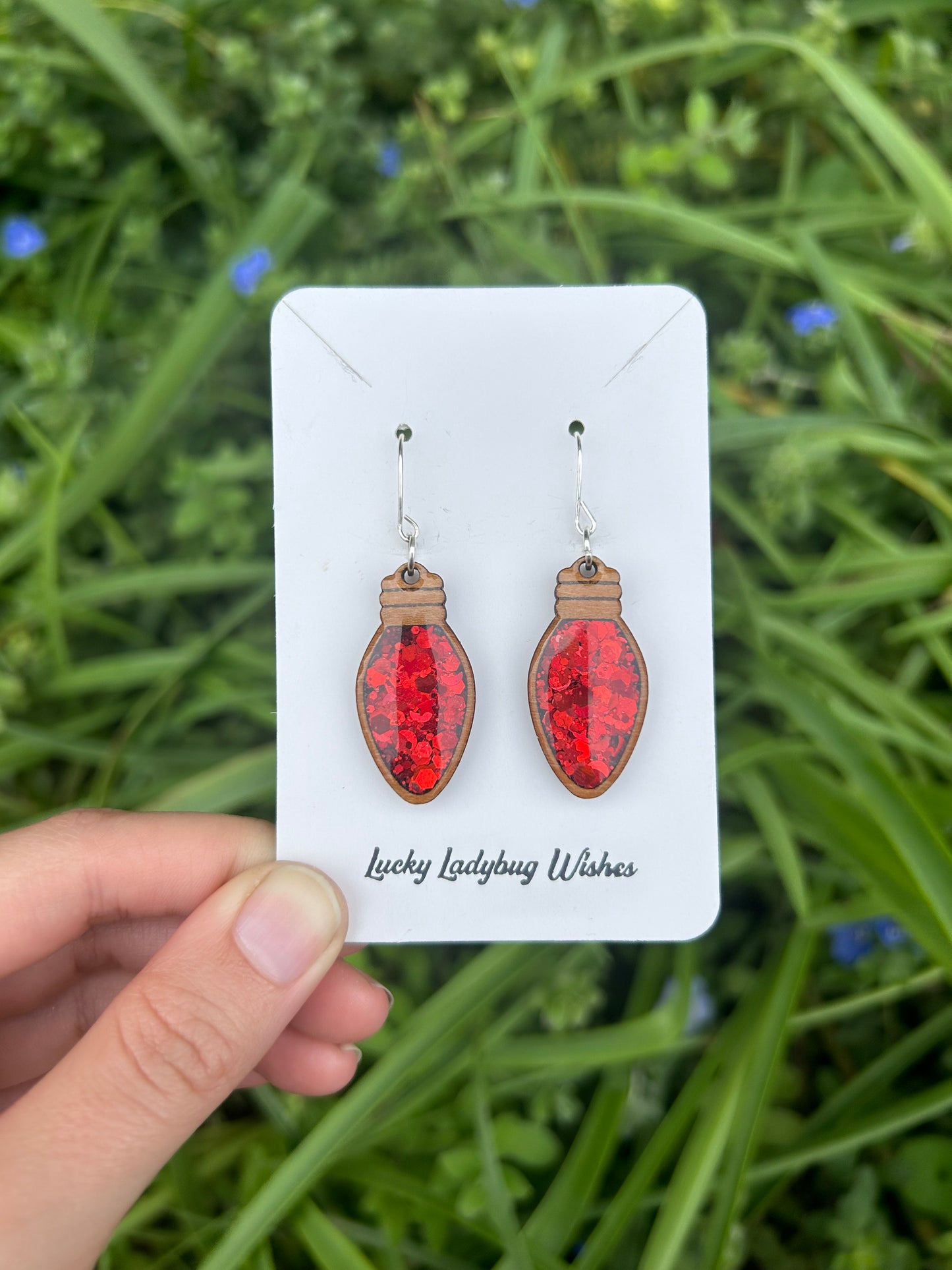 Christmas light wooden earrings