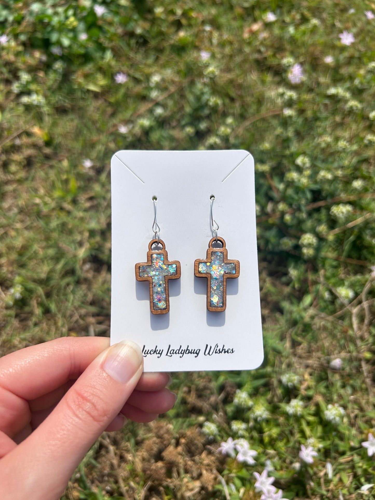 Cross wooden earrings