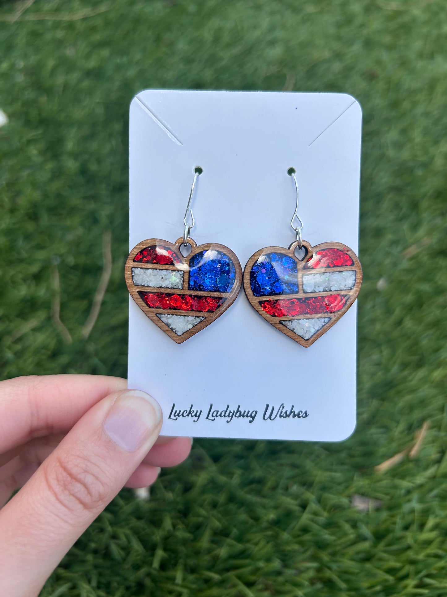 American heart wooden earrings