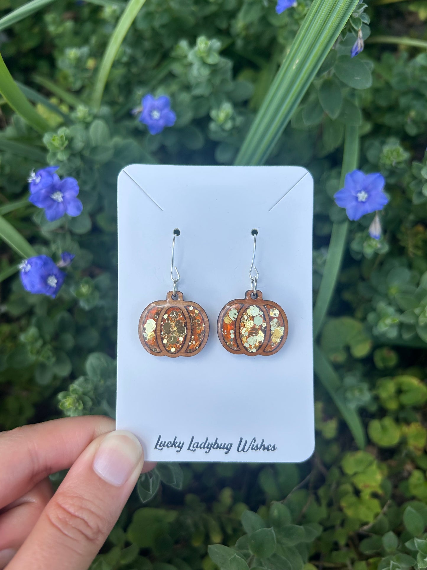 Wooden pumpkin earrings