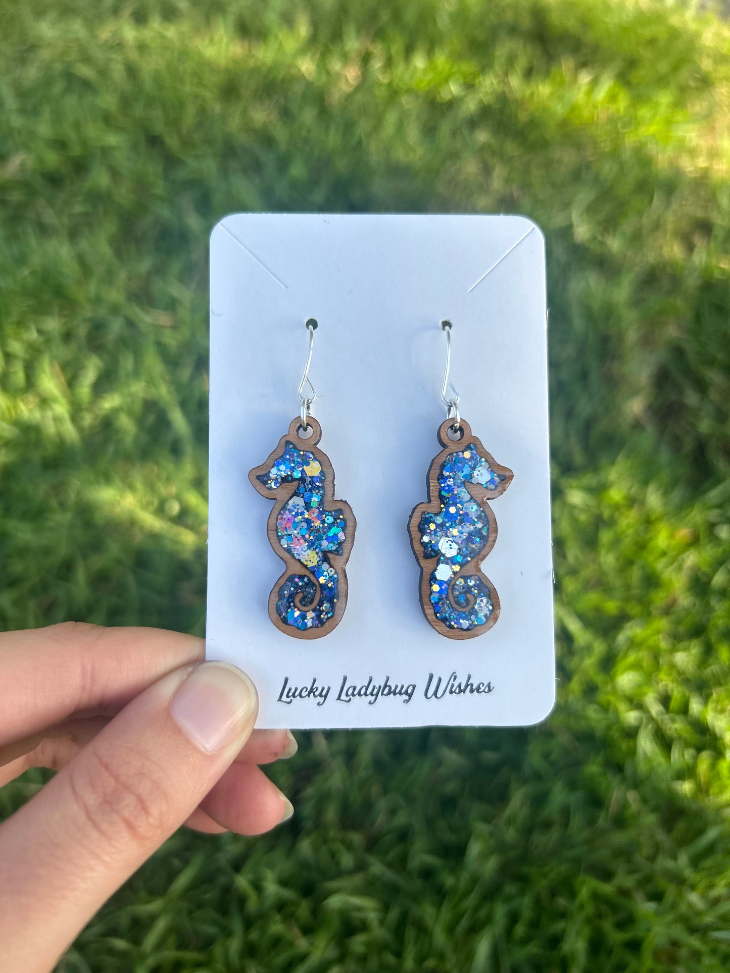Seahorse wooden earrings