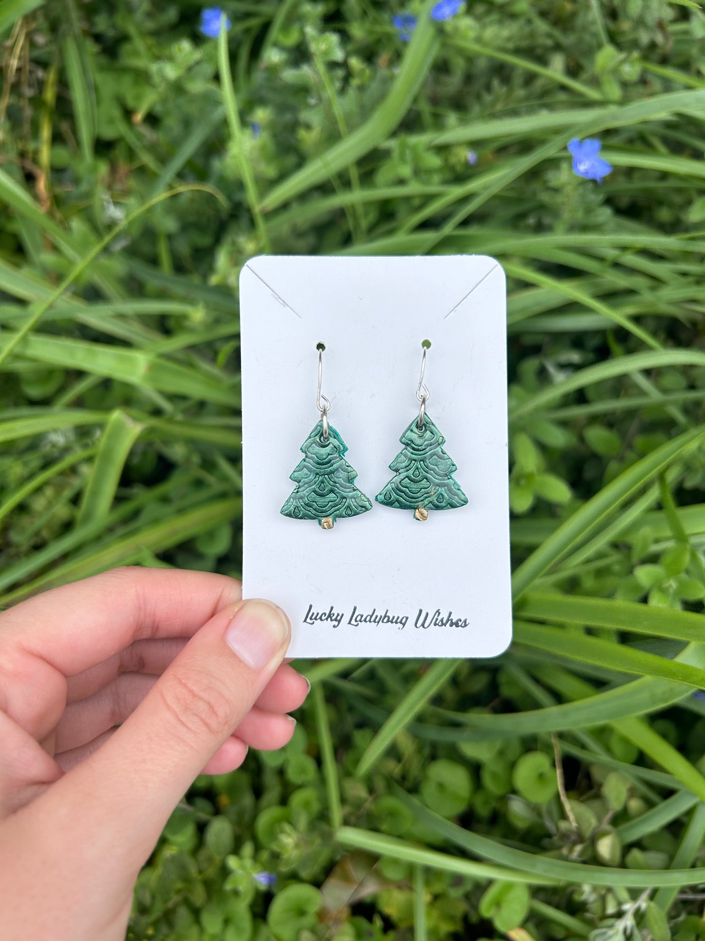Clay Christmas tree earrings