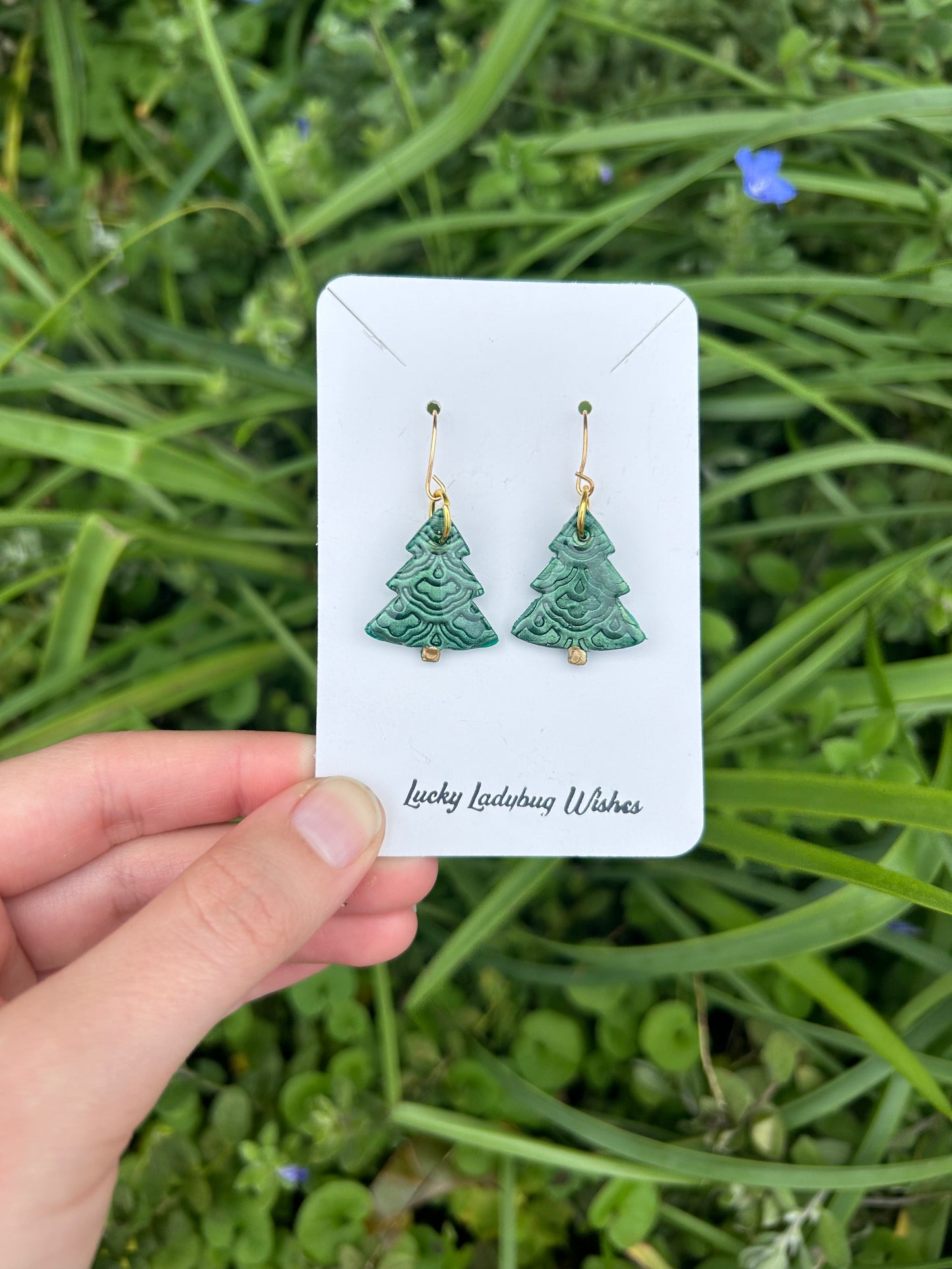 Clay Christmas tree earrings