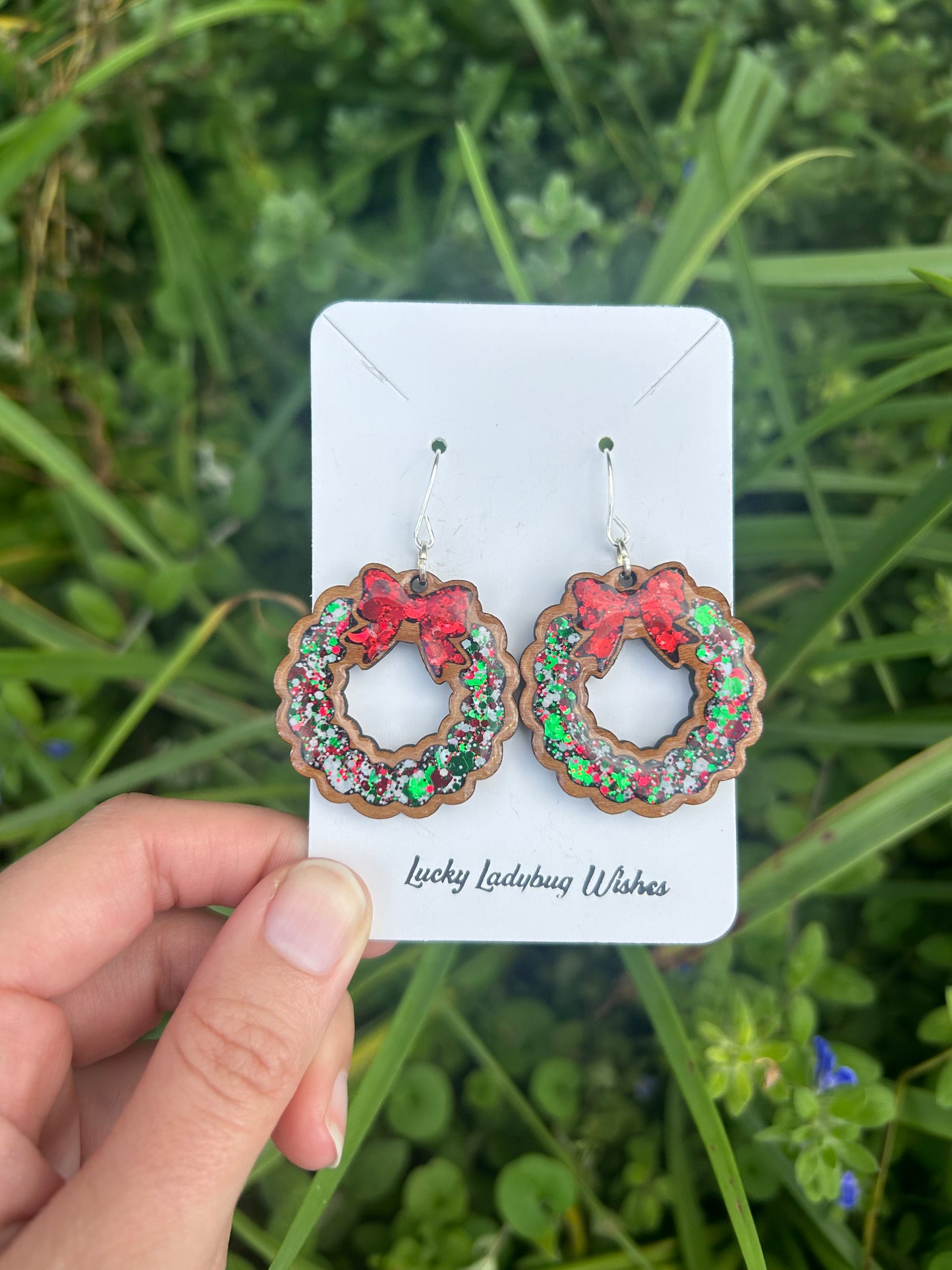 Wooden wreath earrings