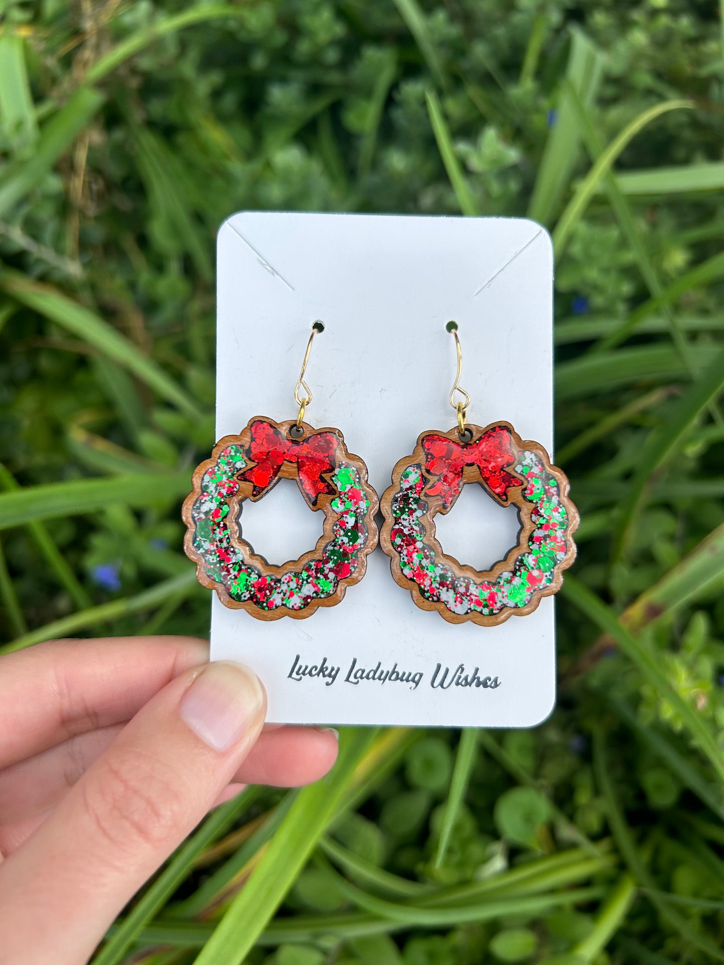 Wooden wreath earrings