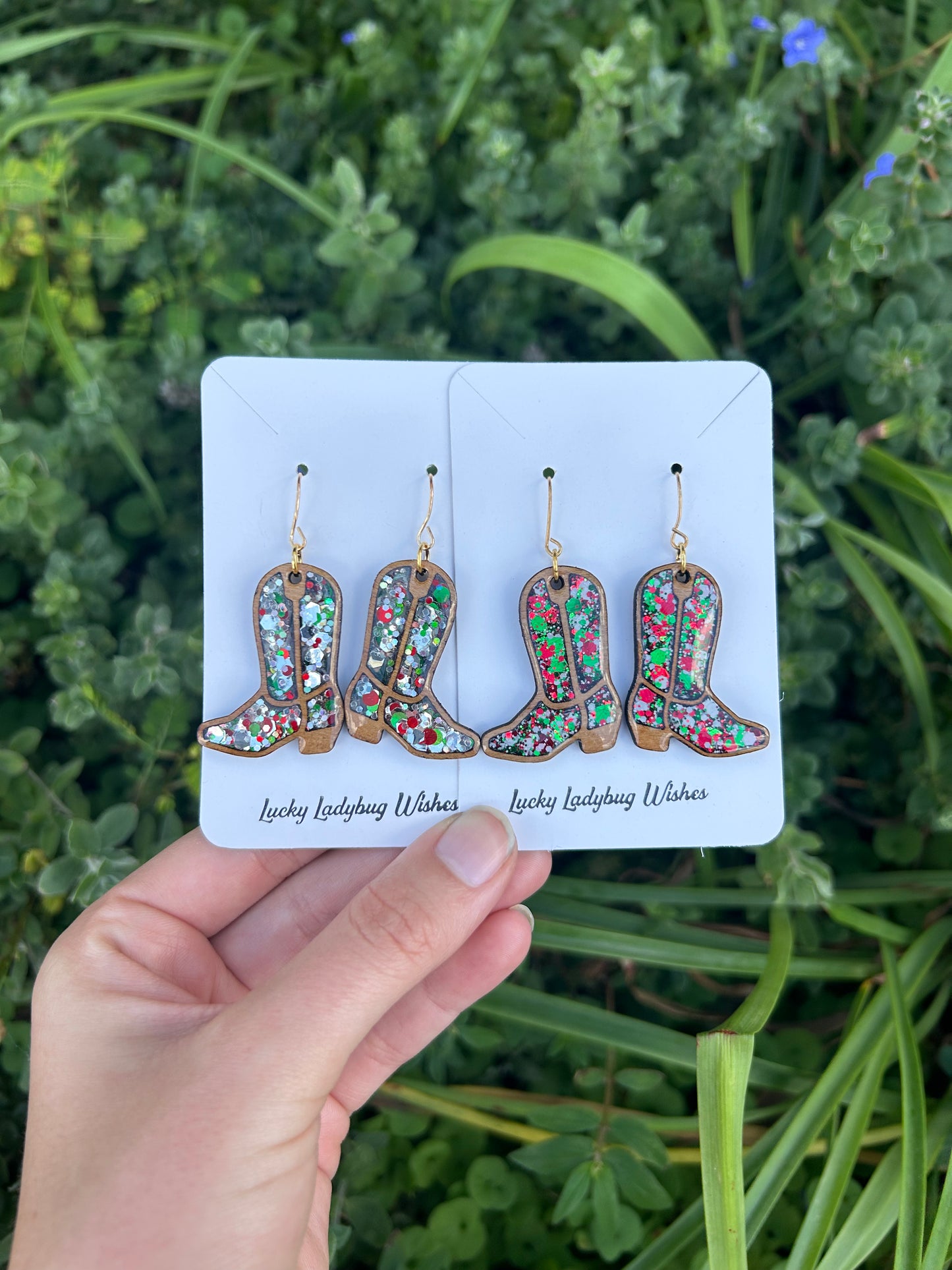 Wooden Christmas boot earrings