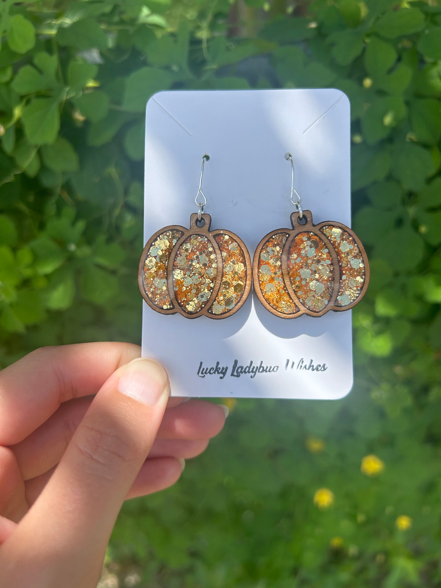 Wooden pumpkin earrings