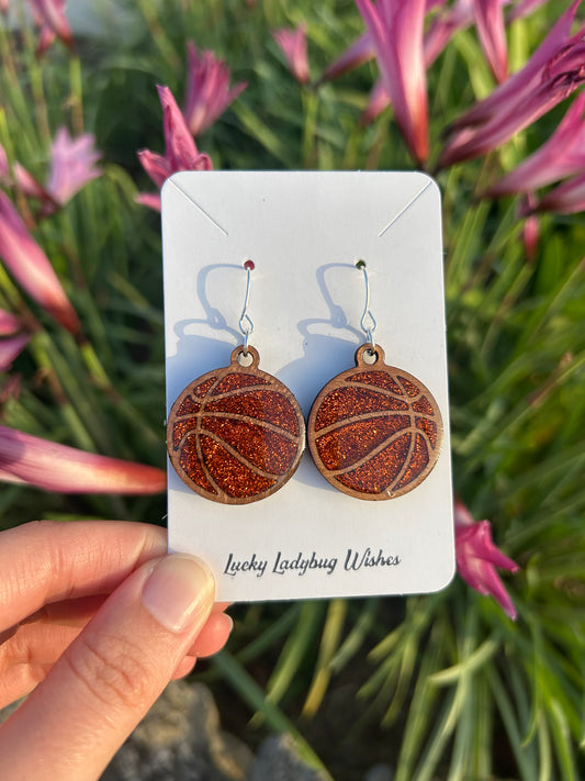 Basketball wooden earrings