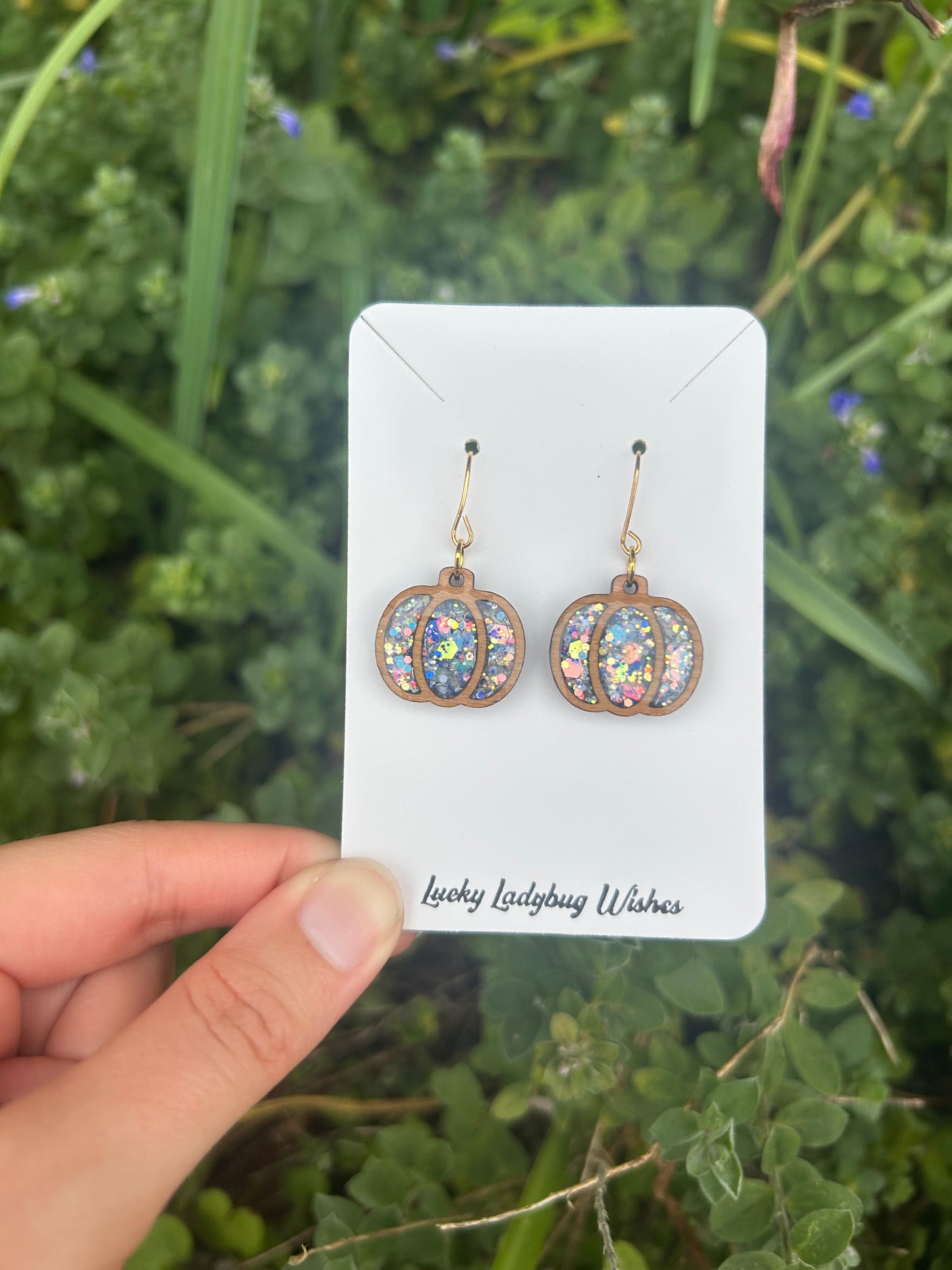 Wooden pumpkin earrings