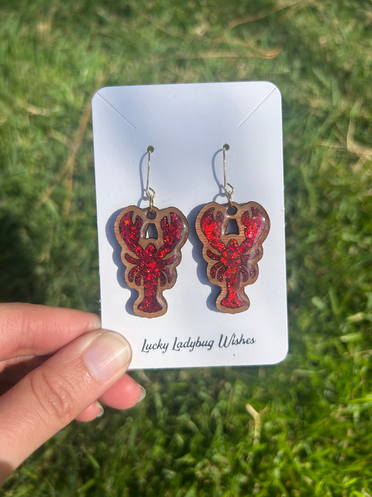 Lobster wooden earrings