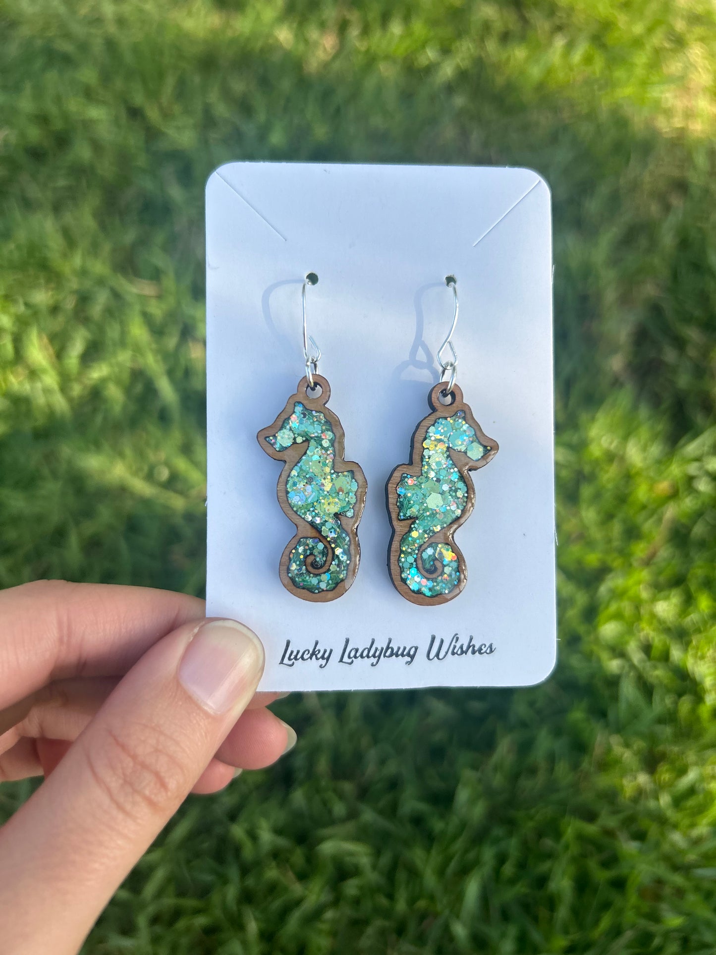 Seahorse wooden earrings