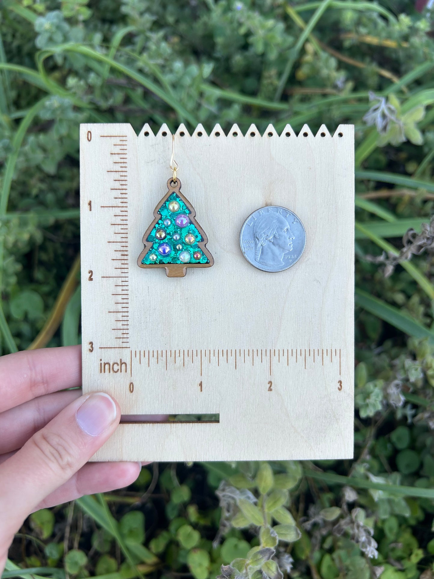 Wooden Christmas tree earrings