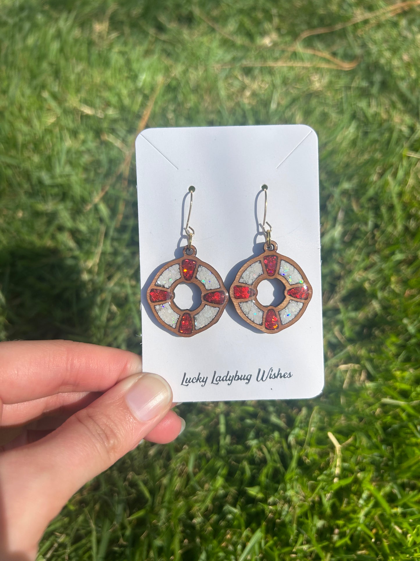 Life Raft wooden earrings