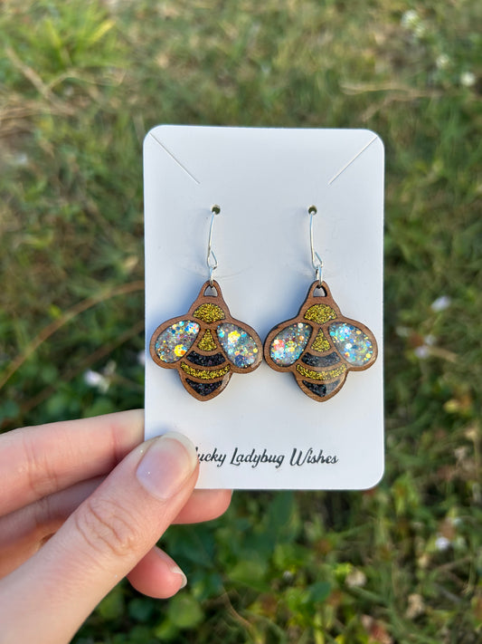 Bee wooden earrings
