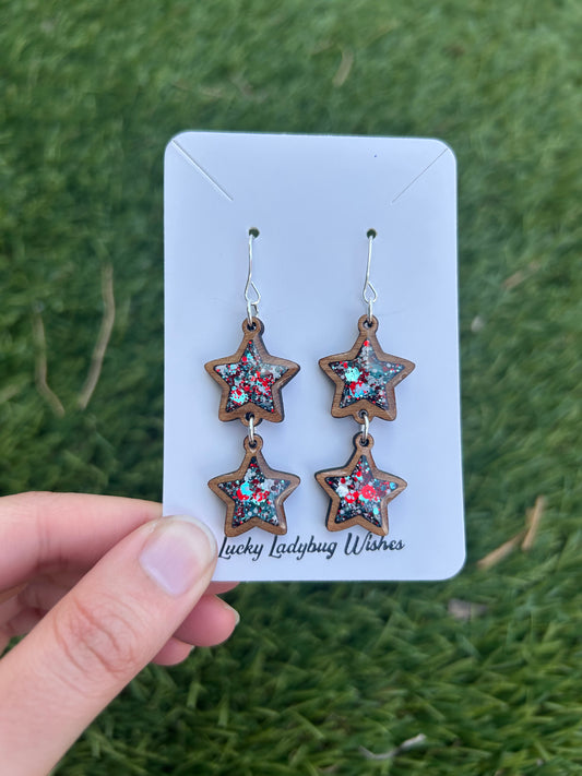 2-Tier Stars wooden earrings