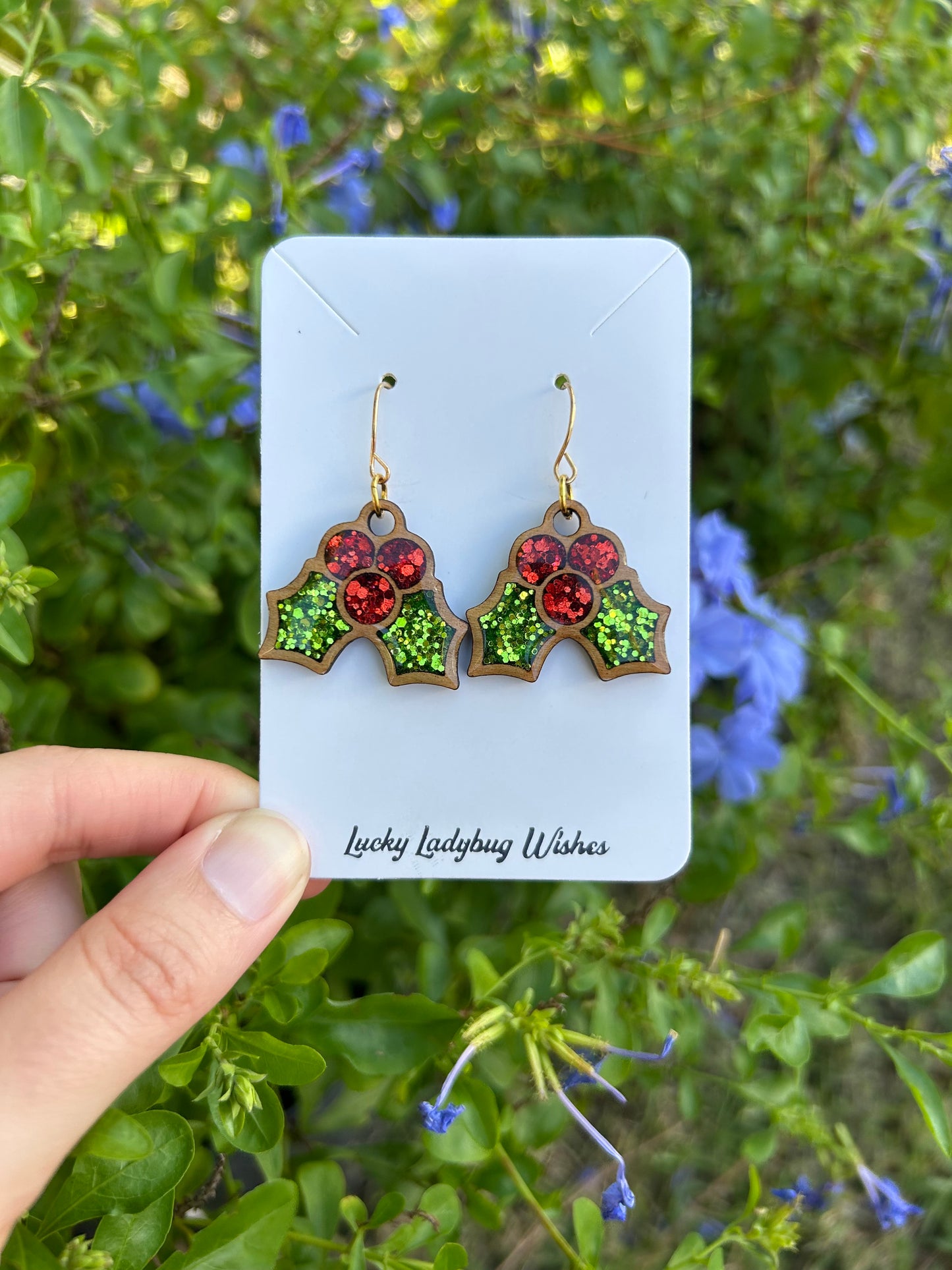 Wooden Mistletoe earrings