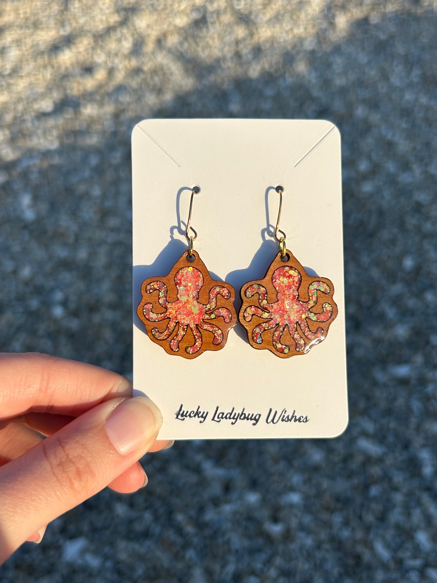 Octopus wooden earrings