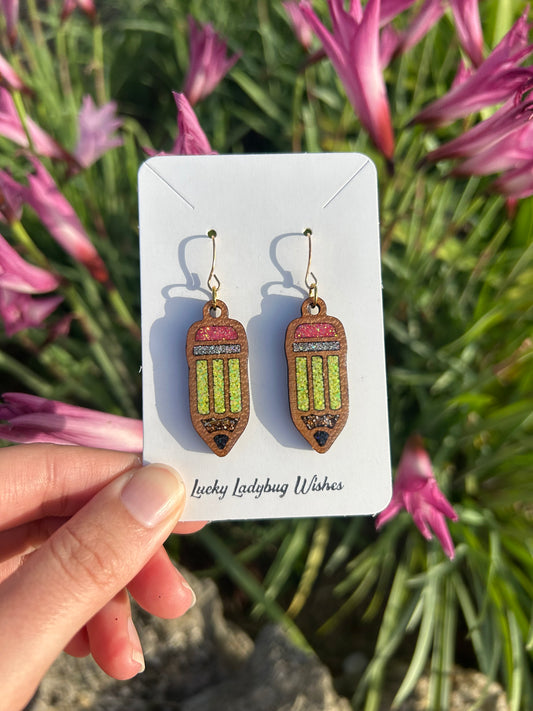 Pencil wooden earrings