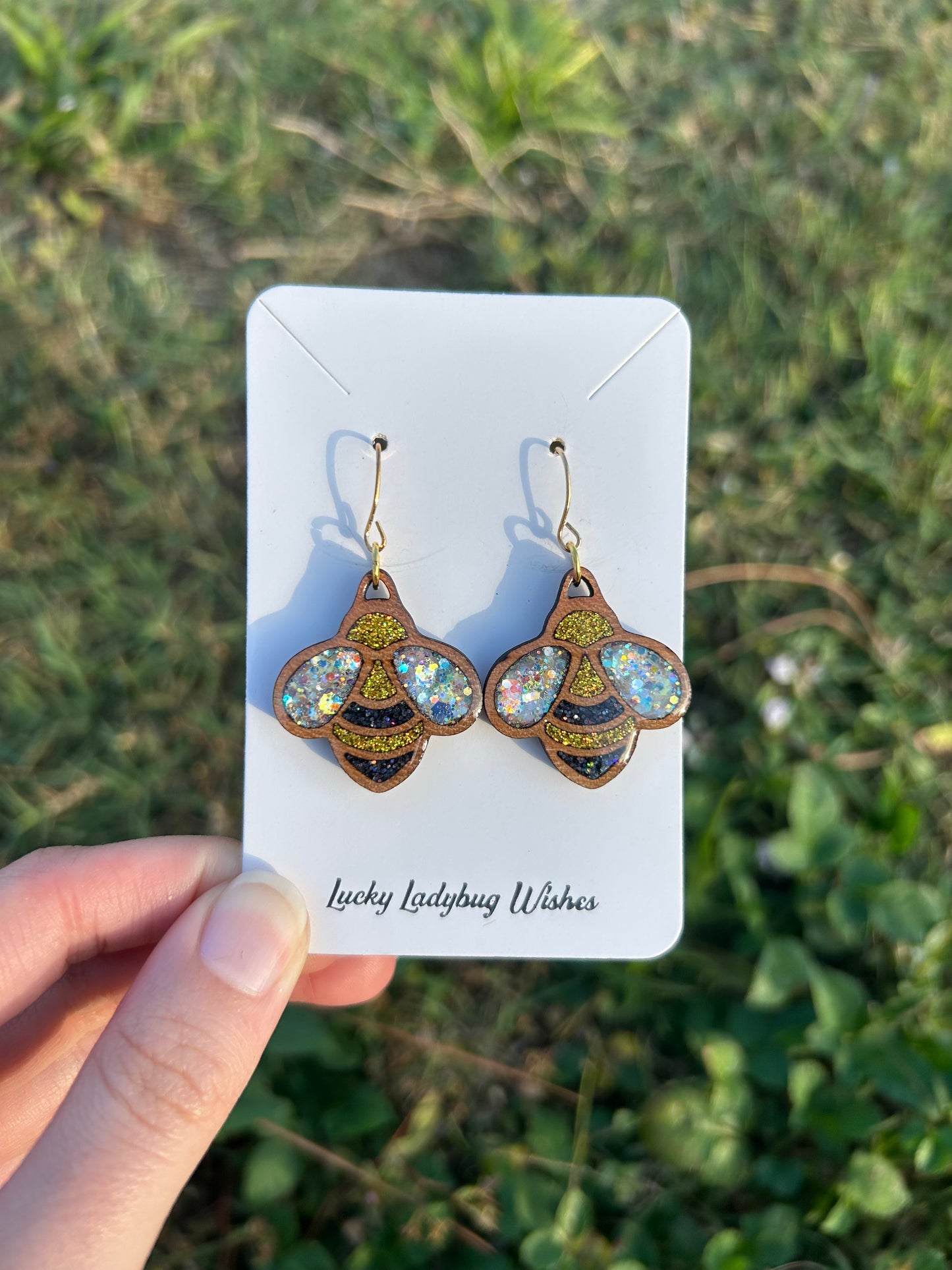 Bee wooden earrings