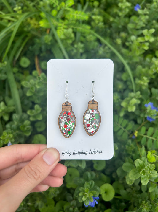 Christmas light wooden earrings