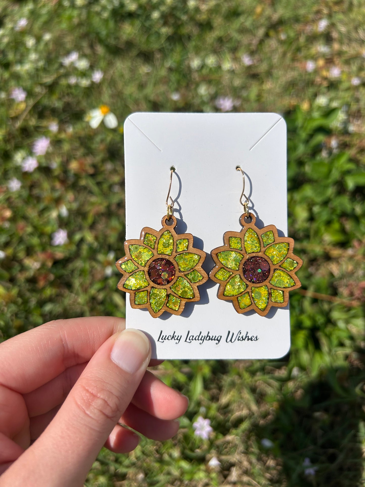 Sunflower wooden earrings