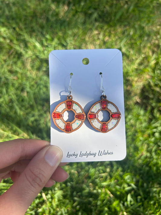 Life Raft wooden earrings