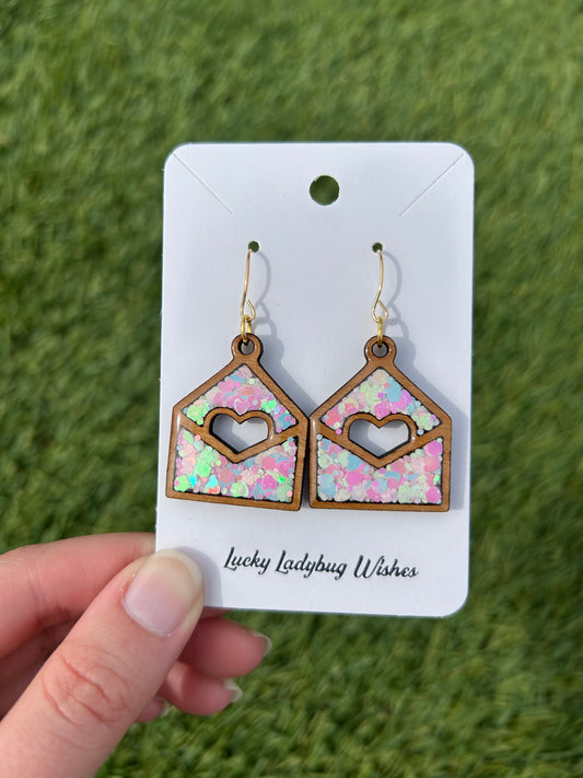 Love letter wooden earrings
