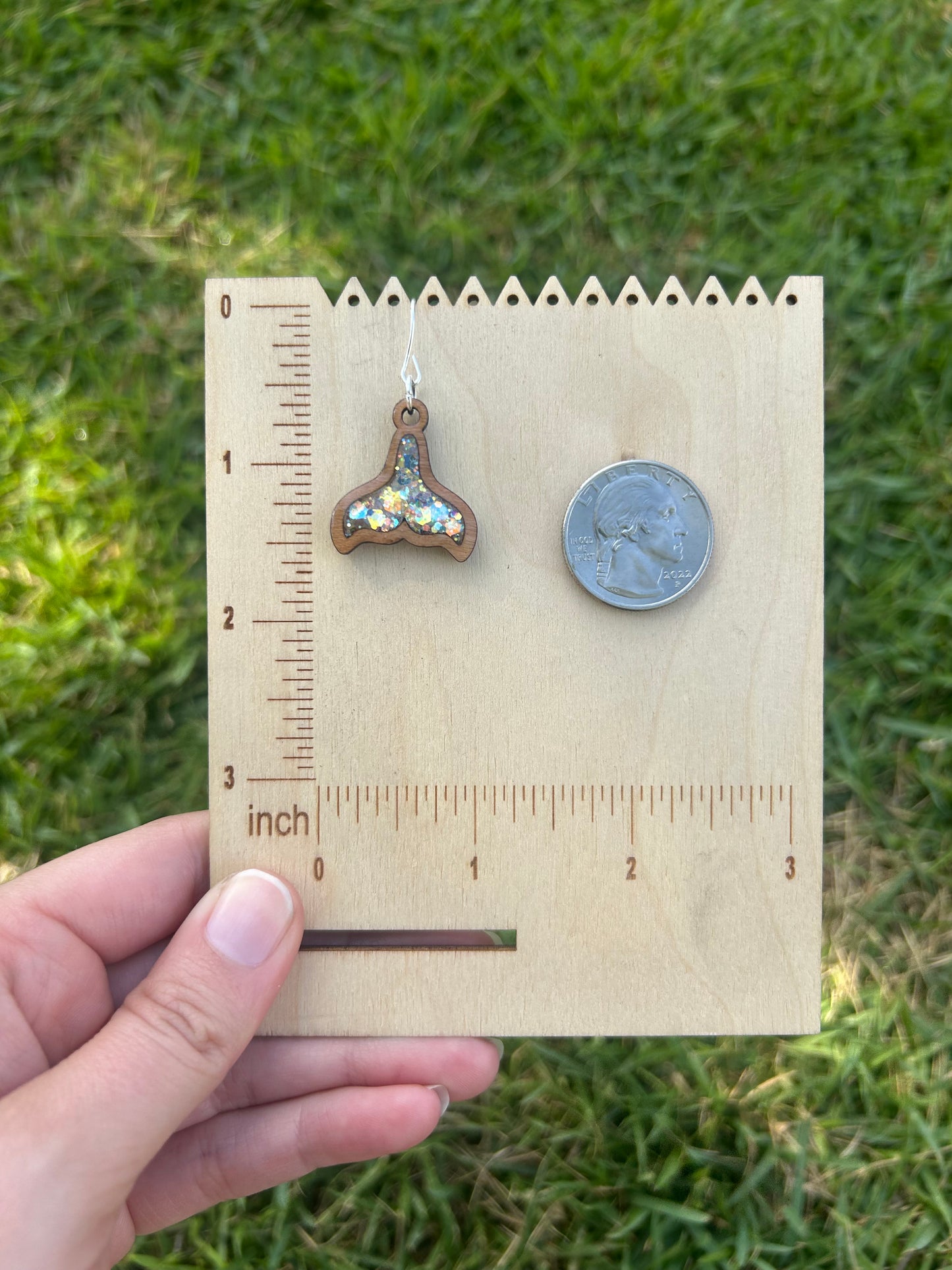 Whale tail wooden earrings