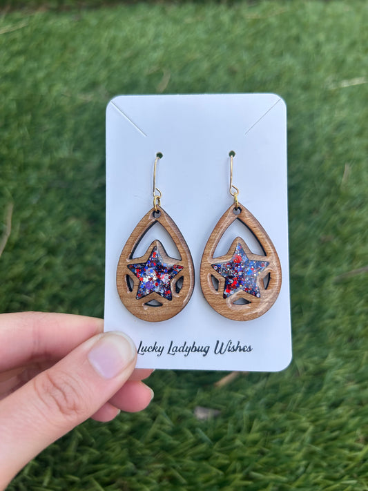 Teardrop Stars wooden earrings