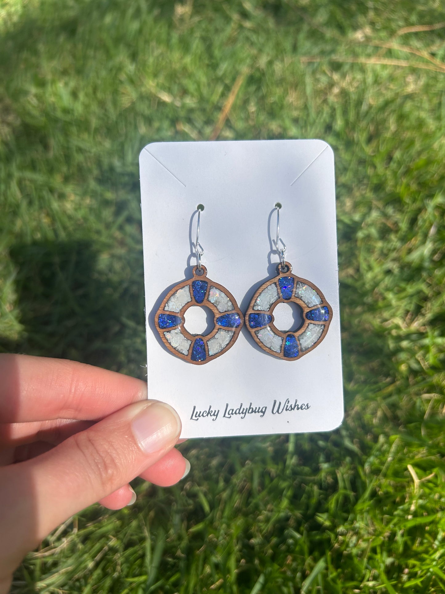 Life Raft wooden earrings