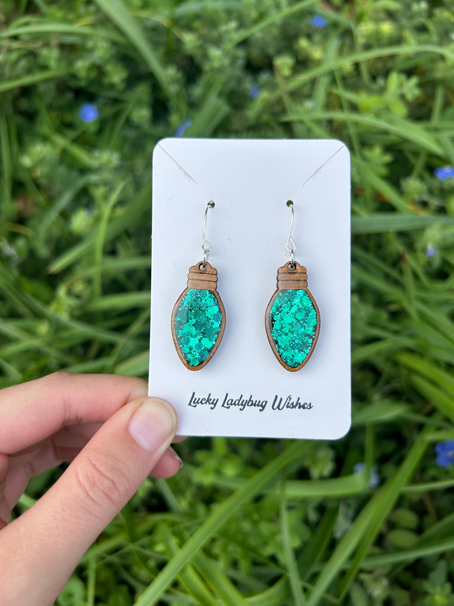 Christmas light wooden earrings